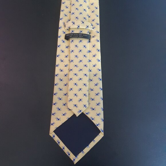 Scottie Dog Repeating Pattern Soft Yellow with Blue & White- Men's Tie 100% Silk - Picture 4 of 9
